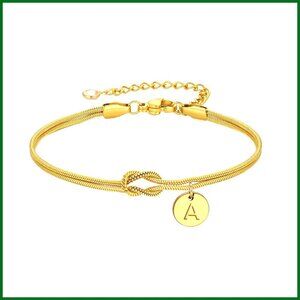 14K Gold Plated Love Knot Initial Bracelet Dainty Jewelry Gift